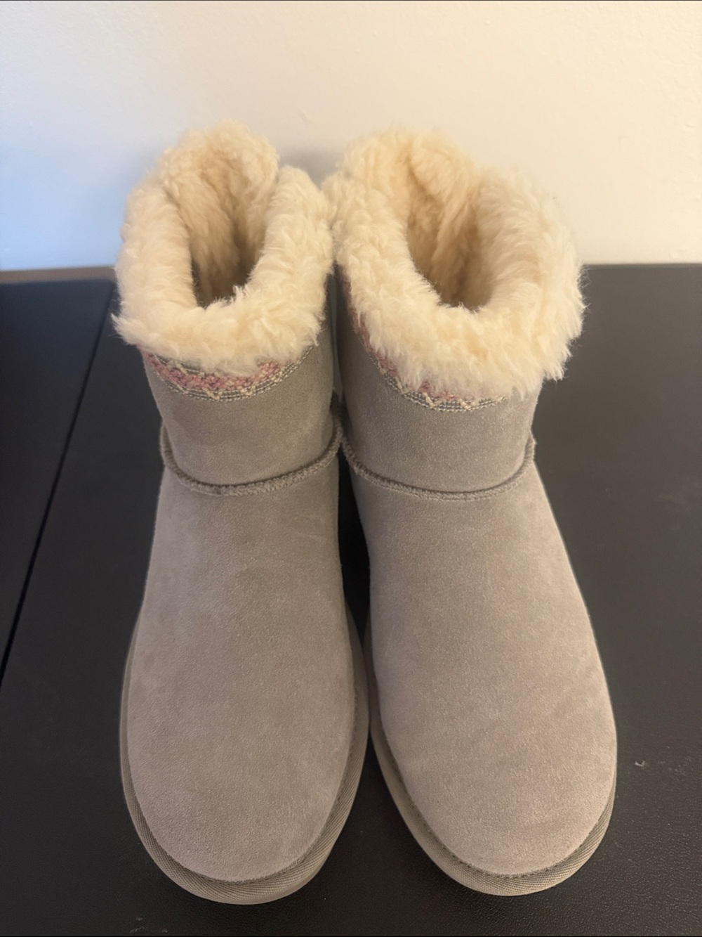 UGG Light Gray Suede Faux-Fur Lined Ankle Boots